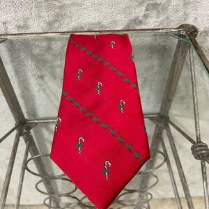 Vtg.  Lands End Silk Repp Tie Direct Merchants Candy Canes Red Hand Sewn USA 56”
